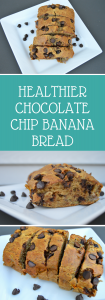 Healthier Chocolate Chip Banana Bread is a lighter recipe that uses no butter, oil or sugar!