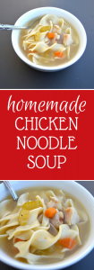 If you prep your veggies beforehand, in around 30 minutes this recipe creates a delicious and hearty chicken noodle soup packed to the brim with veggies, chicken and egg noodles.