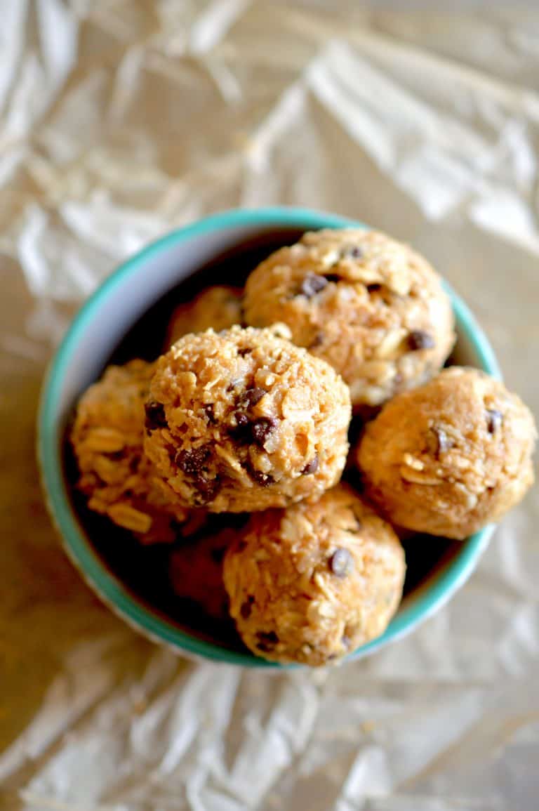 These bite sized Peanut Butter Energy Bites pack the perfect punch of peanut butter and chocolate in a portable snack sized portion.