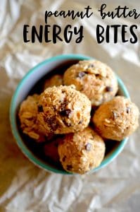 These bite sized Peanut Butter Energy Bites pack the perfect punch of peanut butter and chocolate in a portable snack sized portion.