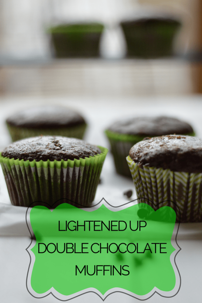 Lightened up double chocolate muffins are the perfect way to satisfy your sweet tooth without feeling guilty in the morning.