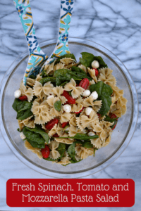 Fresh Spinach, Tomato and Mozzarella Pasta Salad is the perfect side dish for any gathering!