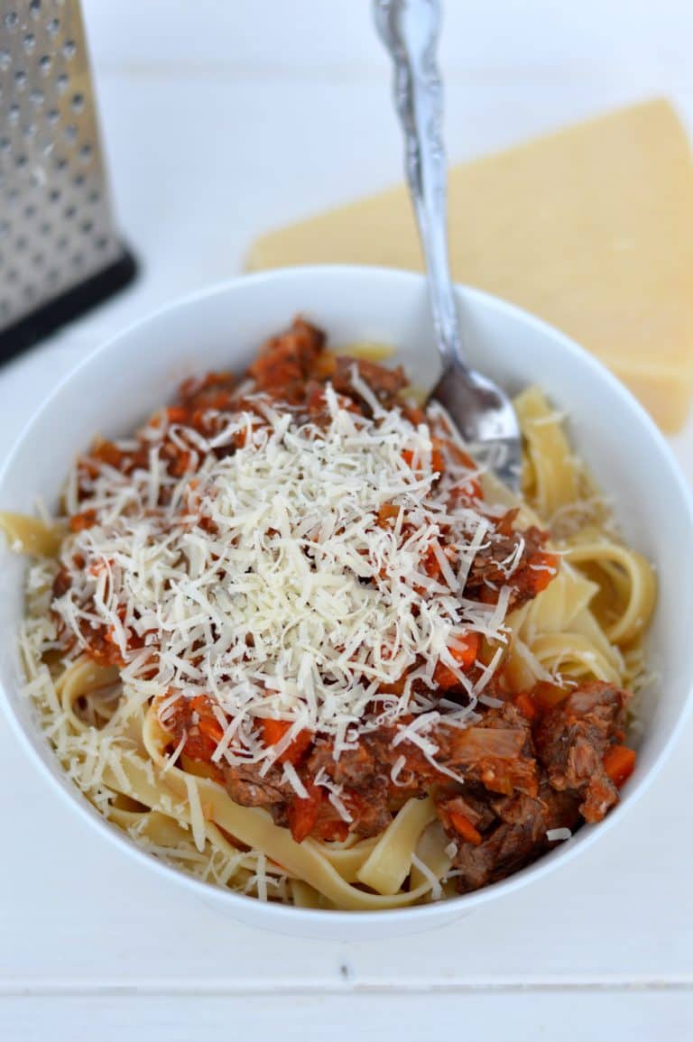 This short rib bolognese is hearty and robust, bursting with flavor from the wine, veggies and sauce.