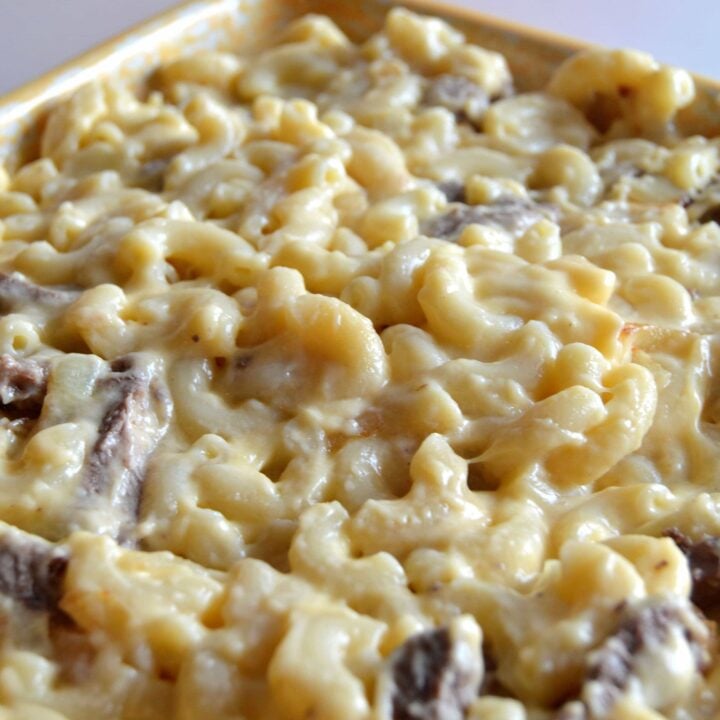 Baked Mac and Cheese Steak Casserole is the ultimate in flavorful comfort food!