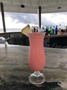 A pink, fruity frozen cocktail from Latitudes at Sandals South Coast.