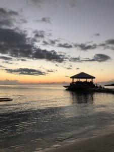 A sundown photograph of Latitudes, the over-the-water bar!