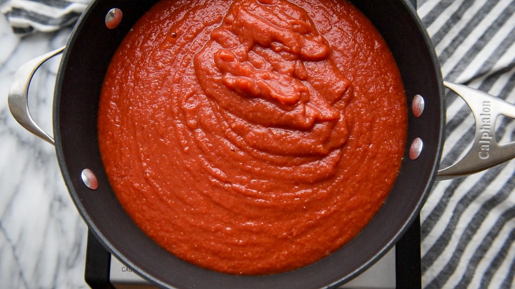 Tomato sauce in a saucepan